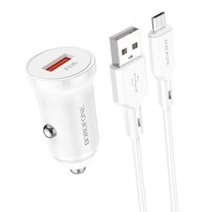 Автомобильная зарядка Borofone BZ18 Quick Charge 3.0 18W + MicroUSB белая цена и информация | Зарядные устройства для телефонов | 220.lv