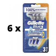 Одноразовые бритвы Gillette Blue 3 Restage, 3 шт. х 6 упак. цена и информация | Косметика и средства для бритья | 220.lv