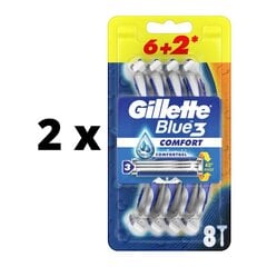 Vienreizlietojamie skuvekļi Gillette BLUE 3, 2 gab., katrā iepakojumā 8 skuvekļi cena un informācija | Skūšanās piederumi, kosmētika | 220.lv