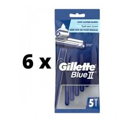 Одноразовые бритвы Gilette Blue II, 5 шт. х 6 упак. упаковка цена и информация | Косметика и средства для бритья | 220.lv