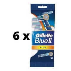 Vienreizējās lietošanas skuvekļi Gillette BLUE II Plus, 6 gab., katrā iepakojumā 5 skuvekļi cena un informācija | Skūšanās piederumi, kosmētika | 220.lv