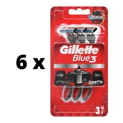 Vienreizējās lietošanas skuvekļi Gillette BLUE 3 Red, 6 gab., katrā iepakojumā 3 skuvekļi cena un informācija | Skūšanās piederumi, kosmētika | 220.lv