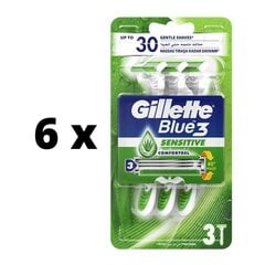 Vienreizējās lietošanas skuvekļi Gillette BLUE 3 Sense Care, 6 gab., katrā iepakojumā 3 skuvekļi цена и информация | Косметика и средства для бритья | 220.lv