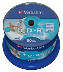 VERBATIM inkjet printable CD-R 80 min. / 700 MB 52x 50 vnt, компактные диски цена и информация | USB накопители | 220.lv