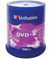 DVD Verbatim DVD+ R 4,7 ГБ, 100 шт. цена и информация | Виниловые пластинки, CD, DVD | 220.lv