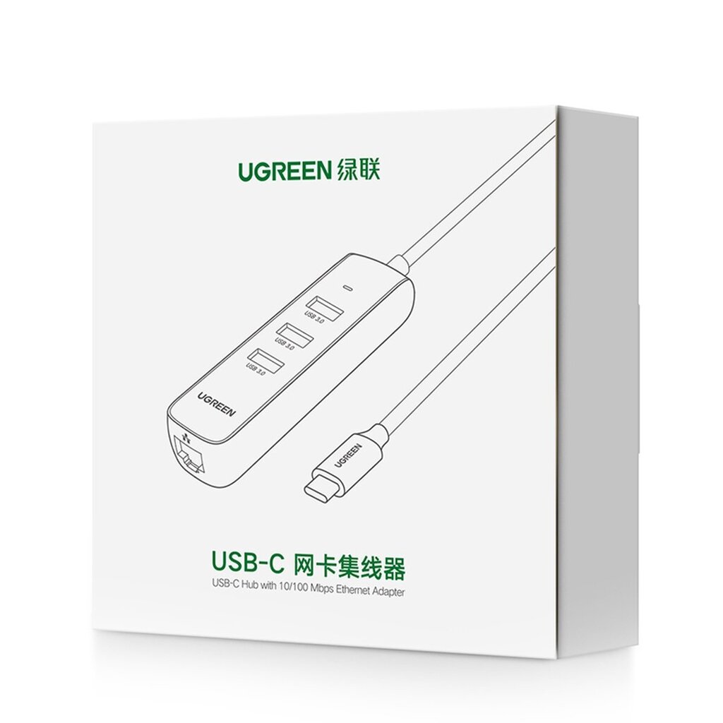 Ugreen 4-in-1 USB HUB Type C - 3x USB Type A 3.1 Gen 1 + RJ45 PD white (CM416 50620) cena un informācija | Adapteri un USB centrmezgli | 220.lv