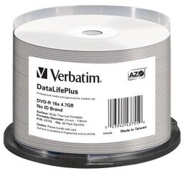 DVD-R Verbatim [ 50pcs, 4.7GB, 16x, spindle, for ink printing Thermal ] cena un informācija | Vinila plates, CD, DVD | 220.lv