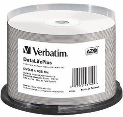 Verbatim DVD-R 16x 4.7GB 50P CB Drukājams AZO DL + NAV ID cena un informācija | Vinila plates, CD, DVD | 220.lv