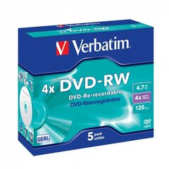 Verbatim DVD+RW, 4x, 4.7GB, 5 gab (43285) cena un informācija | Vinila plates, CD, DVD | 220.lv