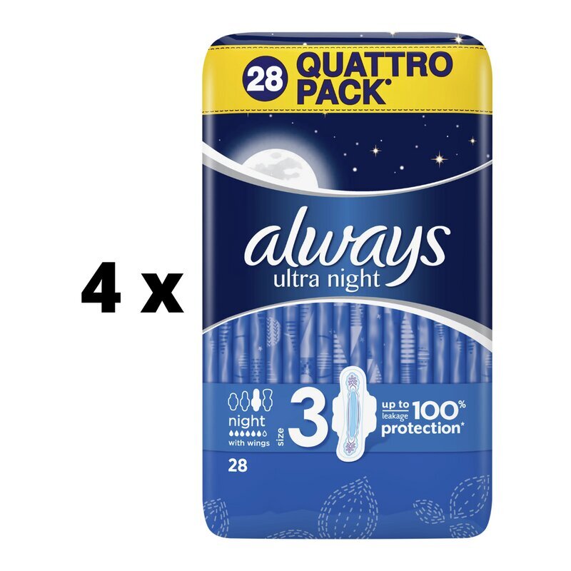 Higiēnas iepakojumi ALWAYS Ultra Night Quattro, 28 gab. x 4 gab. iepakojums цена и информация | Tamponi, higiēniskās paketes, ieliktnīši | 220.lv