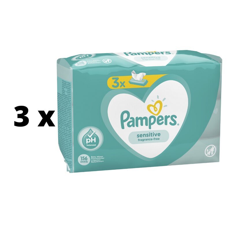 Salvetes PAMPERS Sensitive, 3x52gab x 3 gab. iepakojums цена и информация | Mitrās salvetes, vienreizlietojamie paladziņi | 220.lv