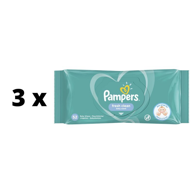 Salvetes PAMPERS Fresh Clean, 52 gb x 3 gab. iepakojums цена и информация | Mitrās salvetes, vienreizlietojamie paladziņi | 220.lv