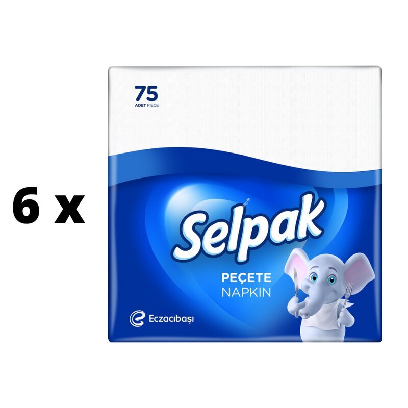 Salvetes SELPAK Classic, baltas, 3 kārtas, 30 x 30 cm, 75 gab. x 6 iepakojumā cena un informācija | Vates kociņi, mitrās salvetes | 220.lv