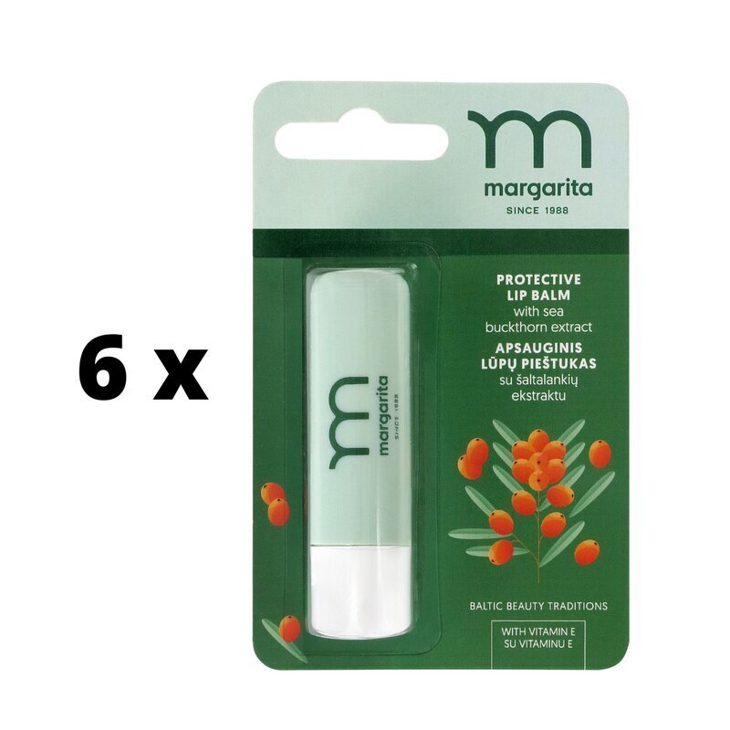 MARGARITA Aizsargājošs lūpu zīmulis ar smiltsērkšķu ekstraktu, 4 g x 6 gab. iepakojums cena un informācija | Lūpu krāsas, balzāmi, spīdumi, vazelīns | 220.lv