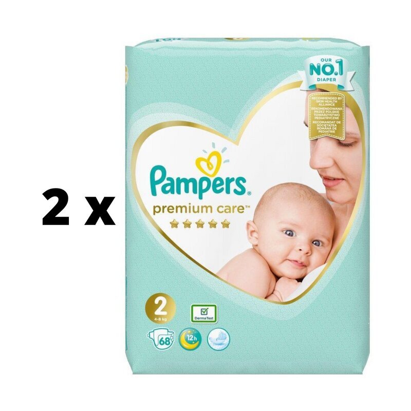 Autiņbiksītes PAMPERS Premium Care, Value Pack izmērs 2, 68 gab. x 2 gab. iepakojums cena un informācija | Autiņbiksītes | 220.lv