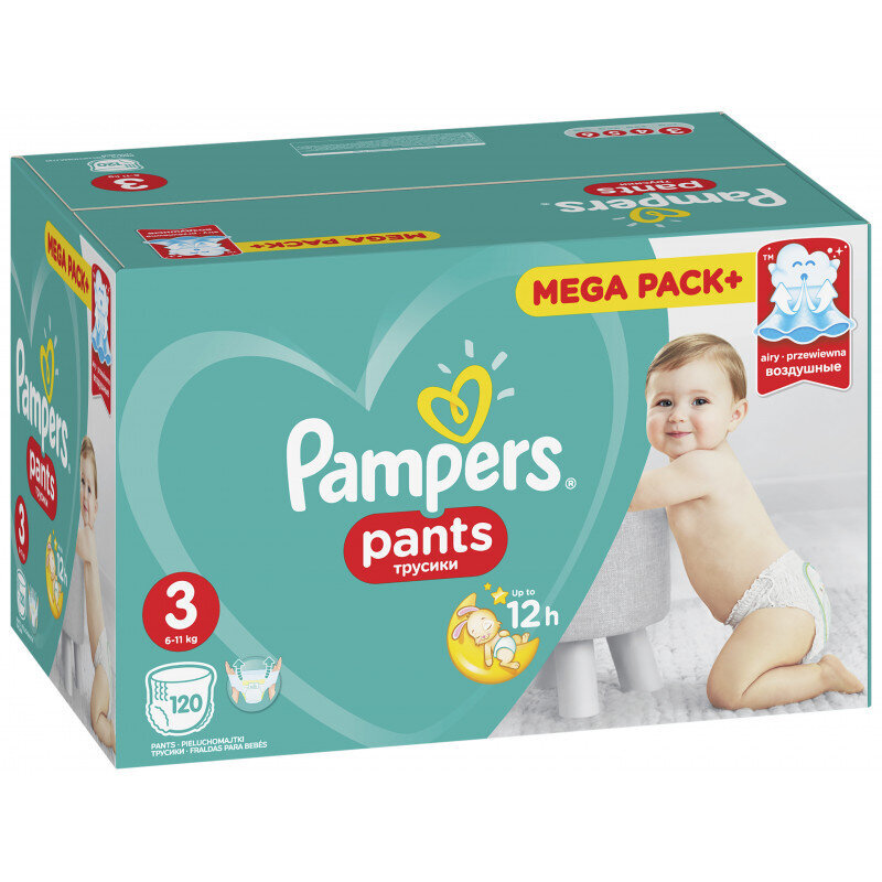 Autiņbiksītes PAMPERS Pants Mega Box 3 izmērs, 120 gab. x 1 gab iepakojums cena un informācija | Autiņbiksītes | 220.lv