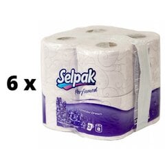 Tualetes papīrs SELPAK Spa Lavender, 3 kārtas, 18,6 metri, 150 loksnes, 8 gab. x 6 gab. iepakojums cena un informācija | Tualetes papīrs, papīra dvieļi | 220.lv