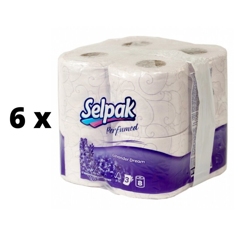 Tualetes papīrs SELPAK Spa Lavender, 3 kārtas, 18,6 metri, 150 loksnes, 8 gab. x 6 gab. iepakojums цена и информация | Tualetes papīrs, papīra dvieļi | 220.lv