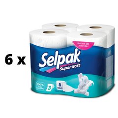 Tualetes papīrs SELPAK, 3 kārtas, 18,6 metri, 150 loksnes, 8 gab. x 6 gab. iepakojums цена и информация | Туалетная бумага, бумажные полотенца | 220.lv