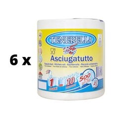 Papīra dvieļi TENERELLA, 1 rullis x 500 loksnes, 2 kārtas, 107 m. x 6 gab. iepakojums cena un informācija | Tualetes papīrs, papīra dvieļi | 220.lv