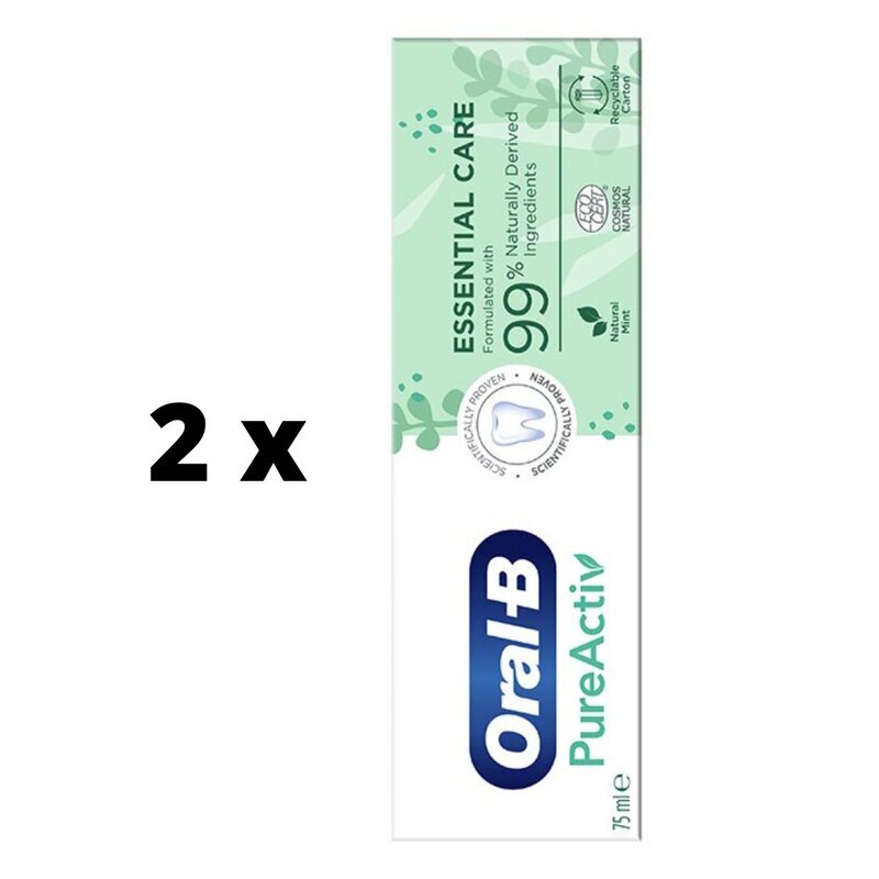 Zobu pasta ORAL B Pure Active Essential Care, 75ml x 2 gab. iepakojums cena un informācija | Zobu pastas, birstes | 220.lv