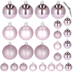 Ziemassvētku rotājumi - bumbiņas, rozā, 25 gab. cena un informācija | Eglīšu rotājumi | 220.lv