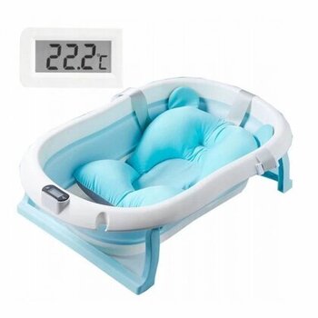 Складная ванна с электронным термометром и подушкой Primabobo Premium для ванны, 80 см, синяя цена и информация | Maudynių prekės | 220.lv
