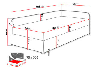 Кровать Draban 90x200см, серая/светло-серая цена и информация | Кровати | 220.lv