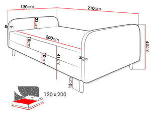 Кровать Moriba 3 120x200см, светло-серая цена и информация | Кровати | 220.lv
