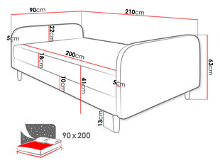 Кровать Moriba 3 90x200 см, светло-серая цена и информация | Кровати | 220.lv