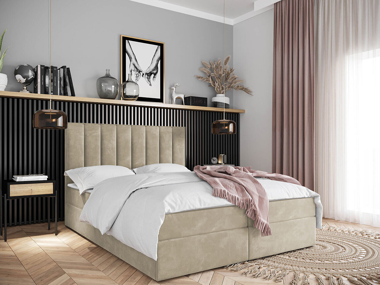 Divvietīga gulta Hugo 180x200 cm, smilškrāsas cena un informācija | Gultas | 220.lv