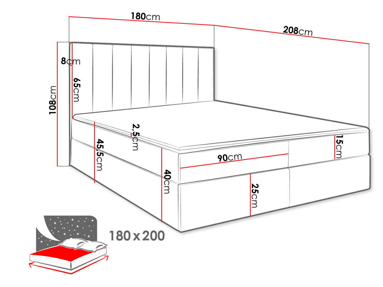 Divvietīga gulta Hugo 180x200cm, pelēka cena un informācija | Gultas | 220.lv