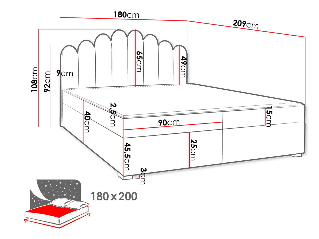 Gulta Beretini 180x200cm, tumši pelēka cena un informācija | Gultas | 220.lv