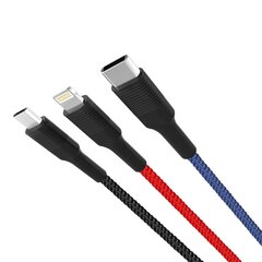Кабель XO 3в1 USB - Lightning + USB-C + microUSB, 1.2 м, 3А многоцветный NBNB54 цена и информация | Кабели для телефонов | 220.lv