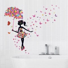 Bērnu sienas uzlīme Puķu meitene ar lietussargu цена и информация | Декоративные наклейки | 220.lv