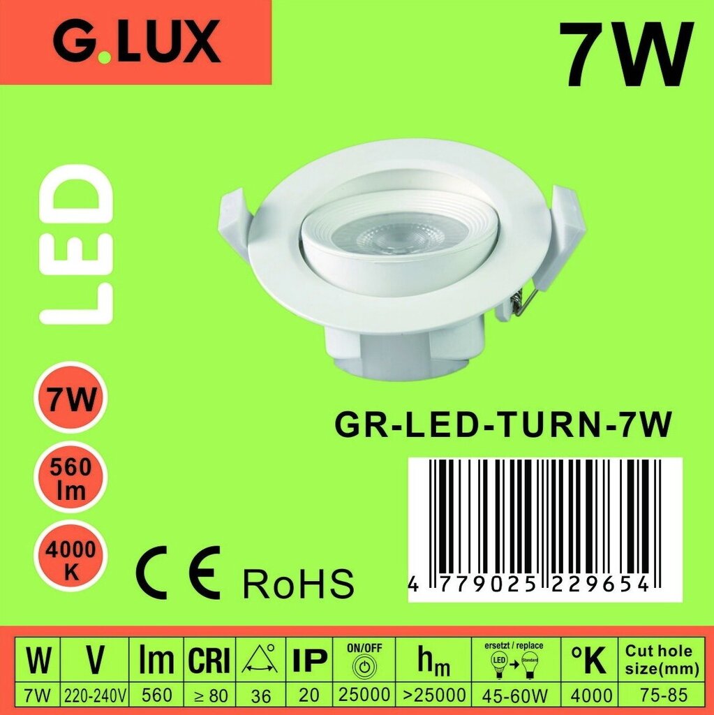 Lampa G.LUX GR-LED-TURN-7W cena un informācija | Iebūvējamās lampas, LED paneļi | 220.lv