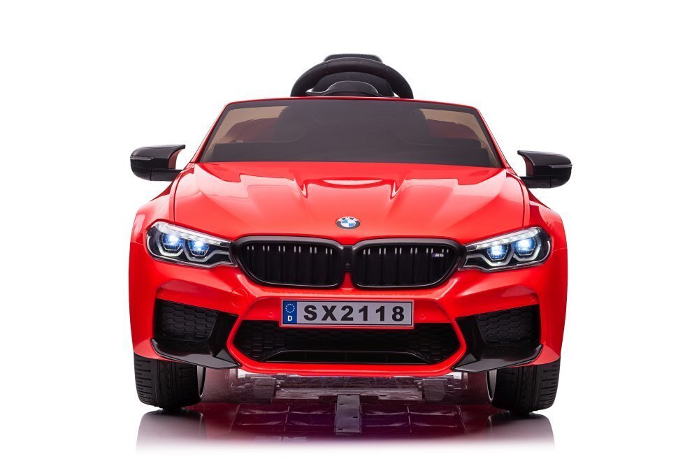 BMW M5 vienvietīgs elektroauto, lakots sarkans цена и информация | Bērnu elektroauto | 220.lv