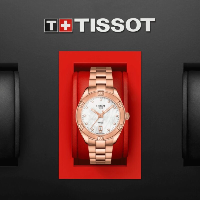 Sieviešu pulkstenis Tissot PR 100 Sport Chic su deimantais T101.910.33.116.00 cena un informācija | Sieviešu pulksteņi | 220.lv