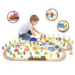 Набор деревянных железнодорожных путей, 110 деталей цена и информация | Игрушки для мальчиков | 220.lv