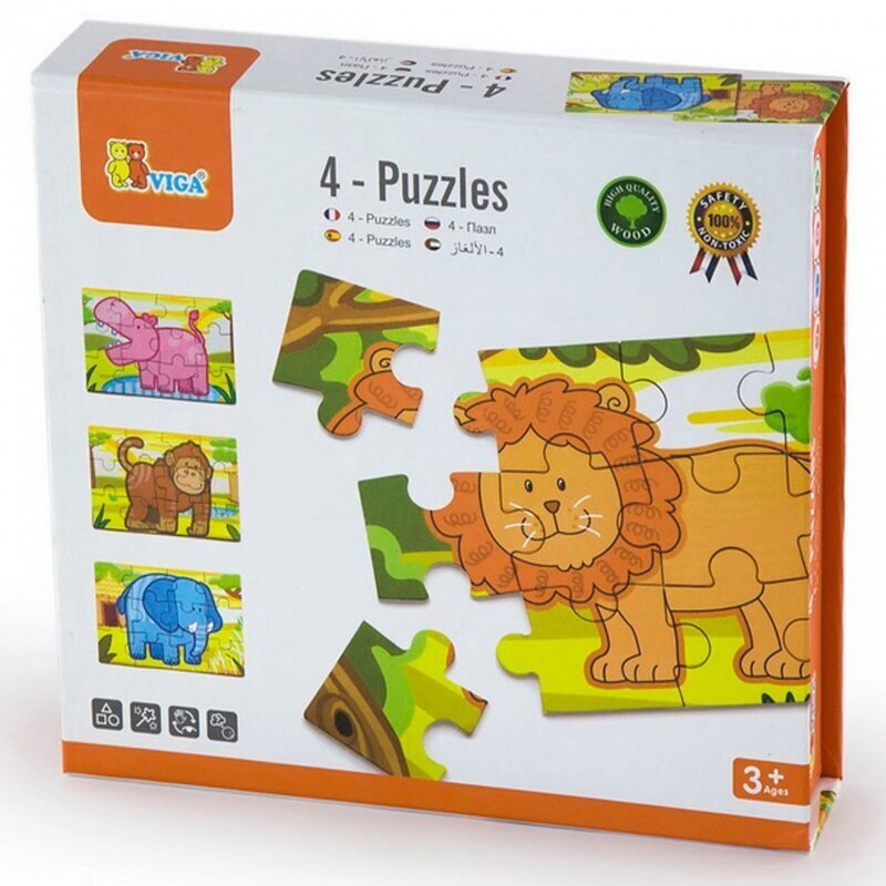 Koka puzle Viga Toys, safari dzīvnieki cena un informācija | Rotaļlietas zīdaiņiem | 220.lv