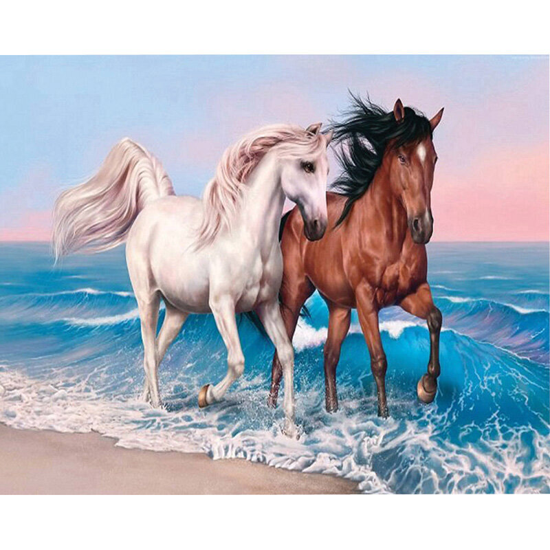 Glezna pēc numuriem "Divi zirgi", 40x50, C 89659 cena un informācija | Gleznas pēc numuriem | 220.lv