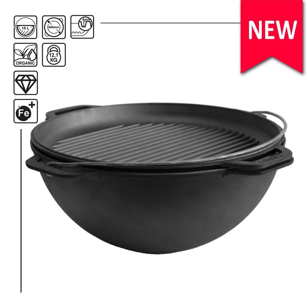 15 l čuguna katls ASIAN Lid-Pan Grill cena un informācija | Ugunskura katli, trauki un galda piederumi  | 220.lv