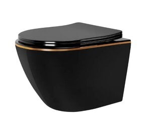 Rea CARLO Mini tualetes pods bez apmales Duroplast Flat Black Gold Edge Suspended WC Bowl цена и информация | Унитазы | 220.lv