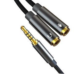 XO audio cable 2in1 NB-R197 3.5mm jack - socket 3.5mm jack / microphone 0,23 m black cena un informācija | Savienotājkabeļi | 220.lv