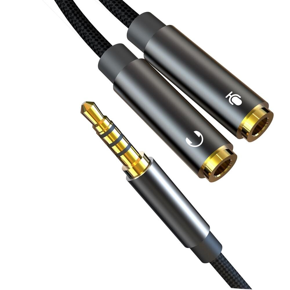 XO audio cable 2in1 NB-R197 3.5mm jack - socket 3.5mm jack / microphone 0,23 m black цена и информация | Savienotājkabeļi | 220.lv