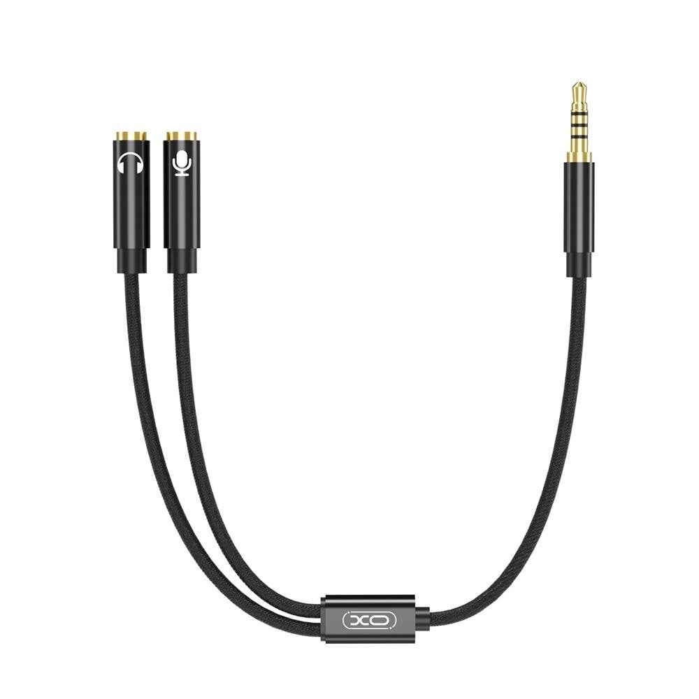 XO audio cable 2in1 NB-R197 3.5mm jack - socket 3.5mm jack / microphone 0,23 m black цена и информация | Savienotājkabeļi | 220.lv