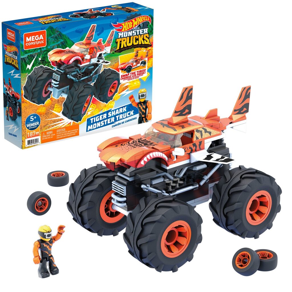 MEGA® Hot Wheels® Monster Truck Tiger Shark celtniecības komplekts GVM26 cena un informācija | Rotaļlietas zēniem | 220.lv