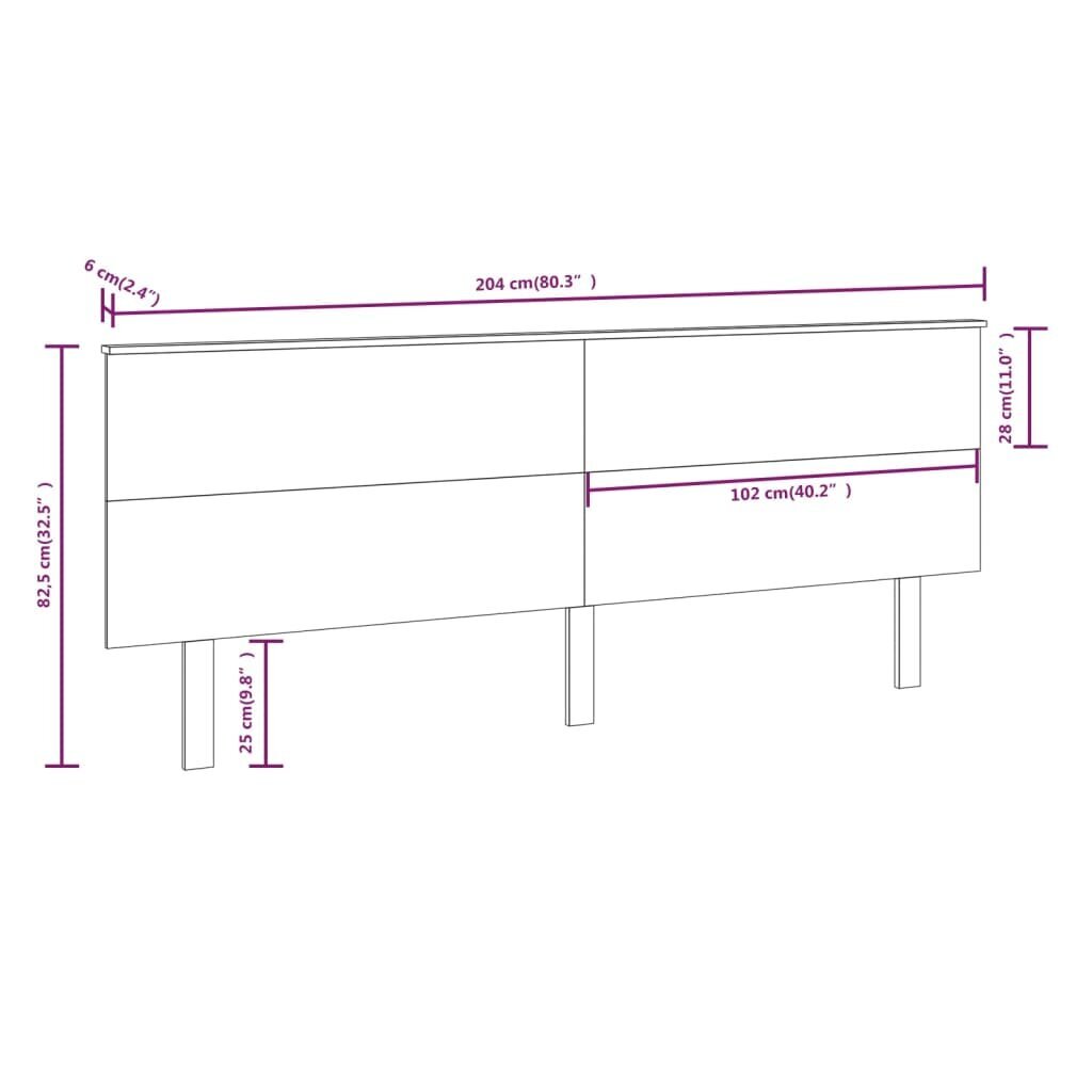 Gultas galvgalis, pelēks, 204x6x82,5cm, priedes masīvkoks cena un informācija | Gultas | 220.lv