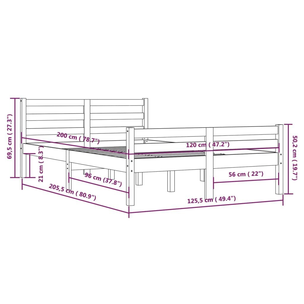 vidaXL gultas rāmis, pelēks, masīvkoks, 120x200 cm cena un informācija | Gultas | 220.lv