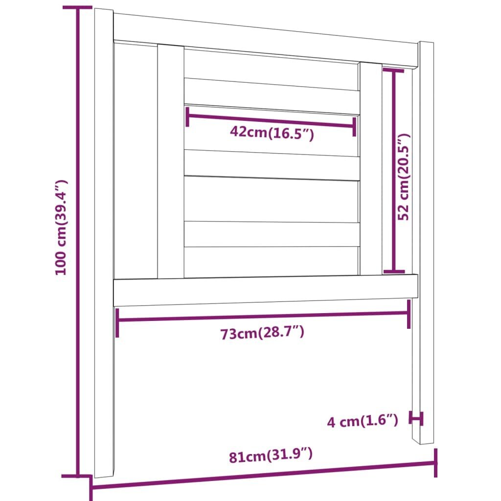 vidaXL gultas galvgalis, 81x4x100 cm, priedes masīvkoks cena un informācija | Gultas | 220.lv